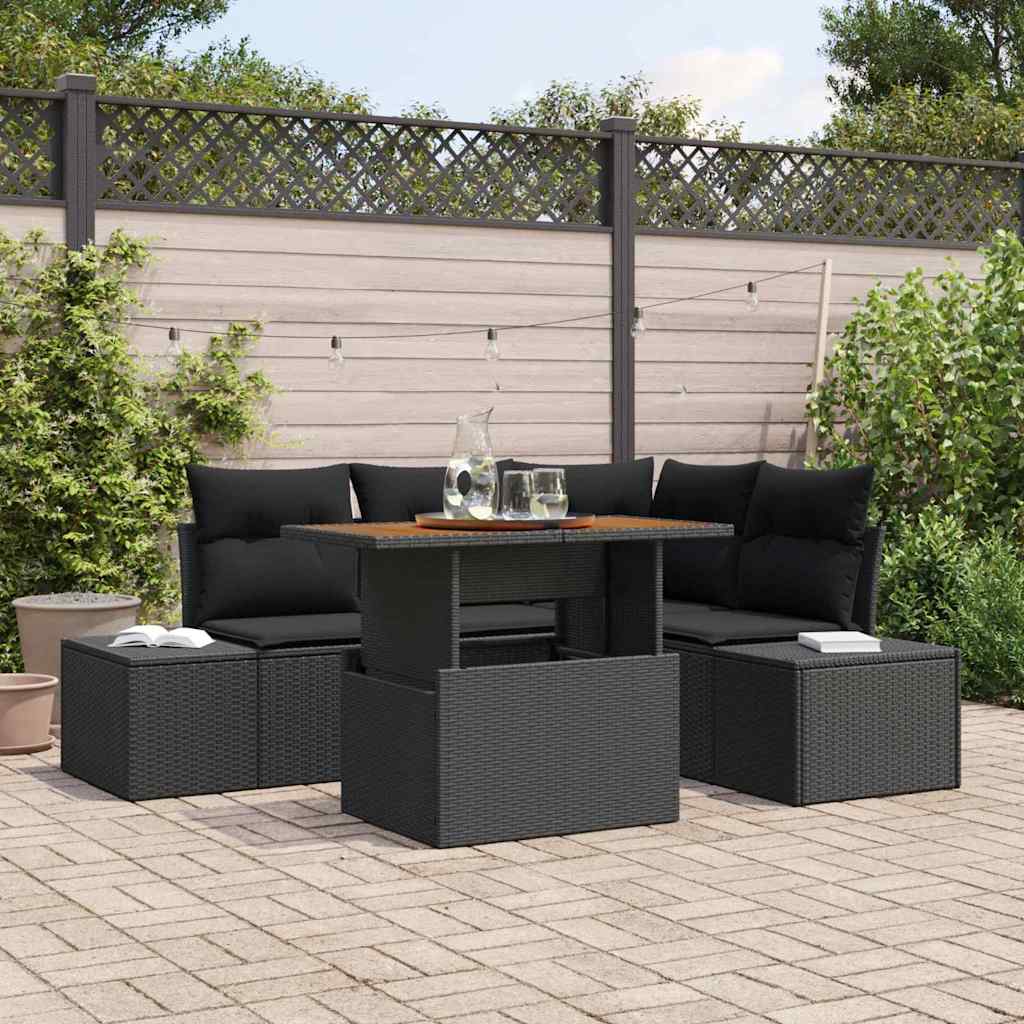 Garten-Sofa-Set 5 stk. Schwarz Poly Rattan