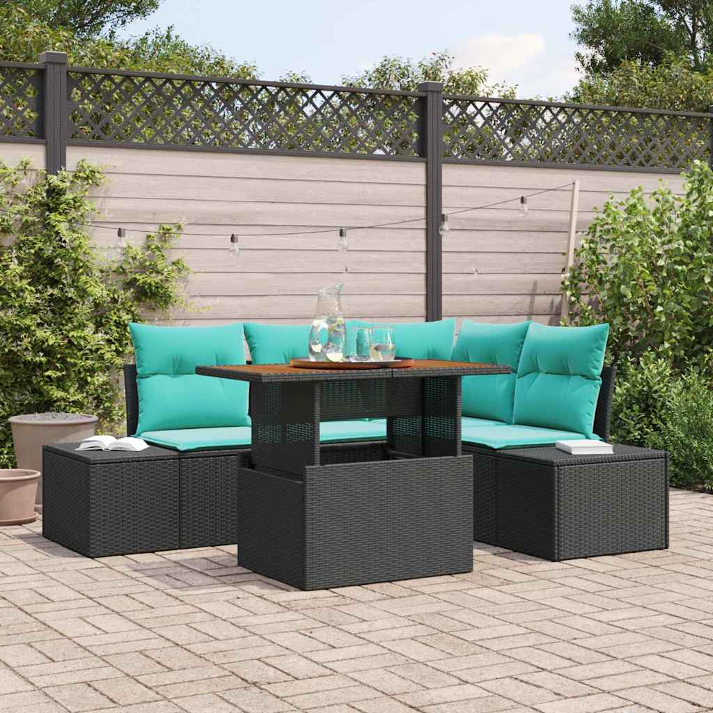 Garten Sofa Set 5 stk. Schwarz Poly-Rattan