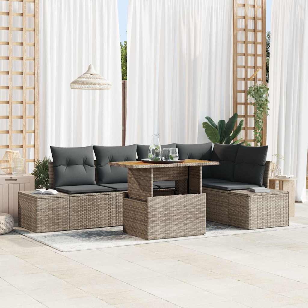 Garten-Sofa-Set 6 stk. Grau Poly Rattan