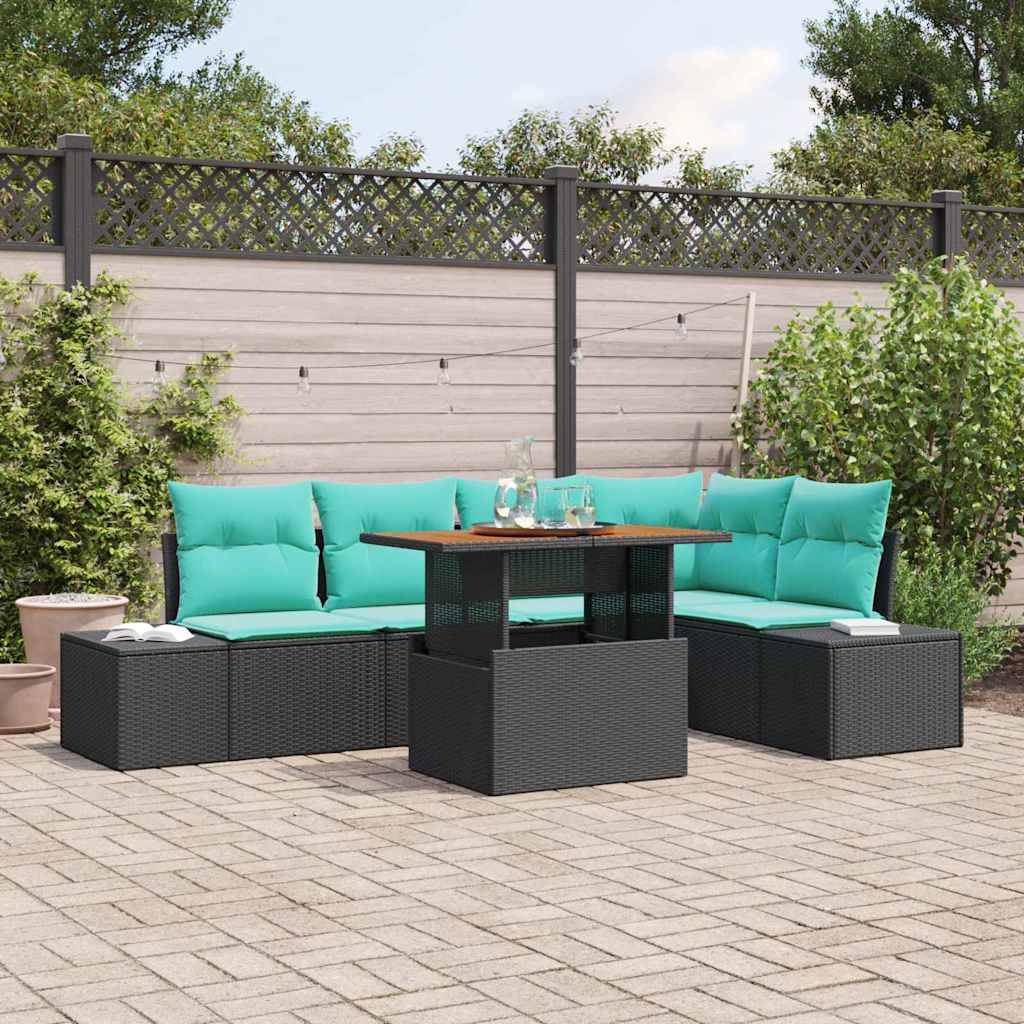 Garten-Sofa-Set 6 stk. Schwarz Poly Rattan