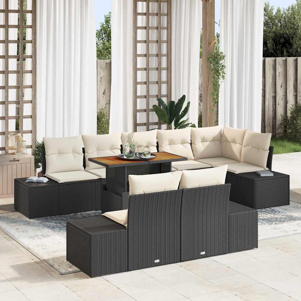 Garten-Sofa-Set 9 stk. Schwarz Poly Rattan
