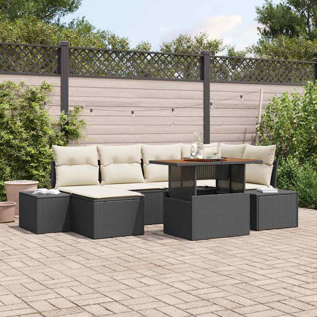 Garten-Sofa-Set 7 stk. Schwarz Poly Rattan