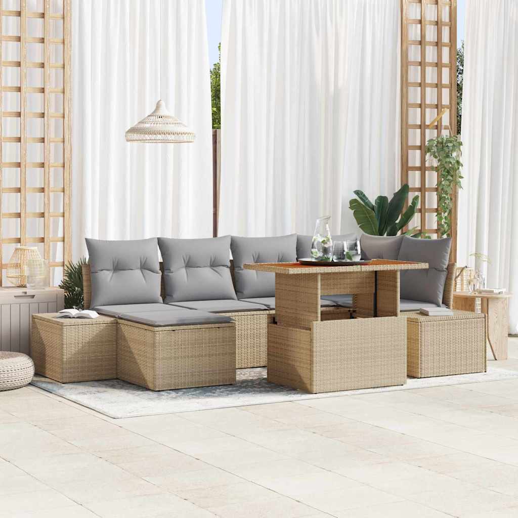 Garten-Sofa-Set 7 stk. Beige Poly Rattan