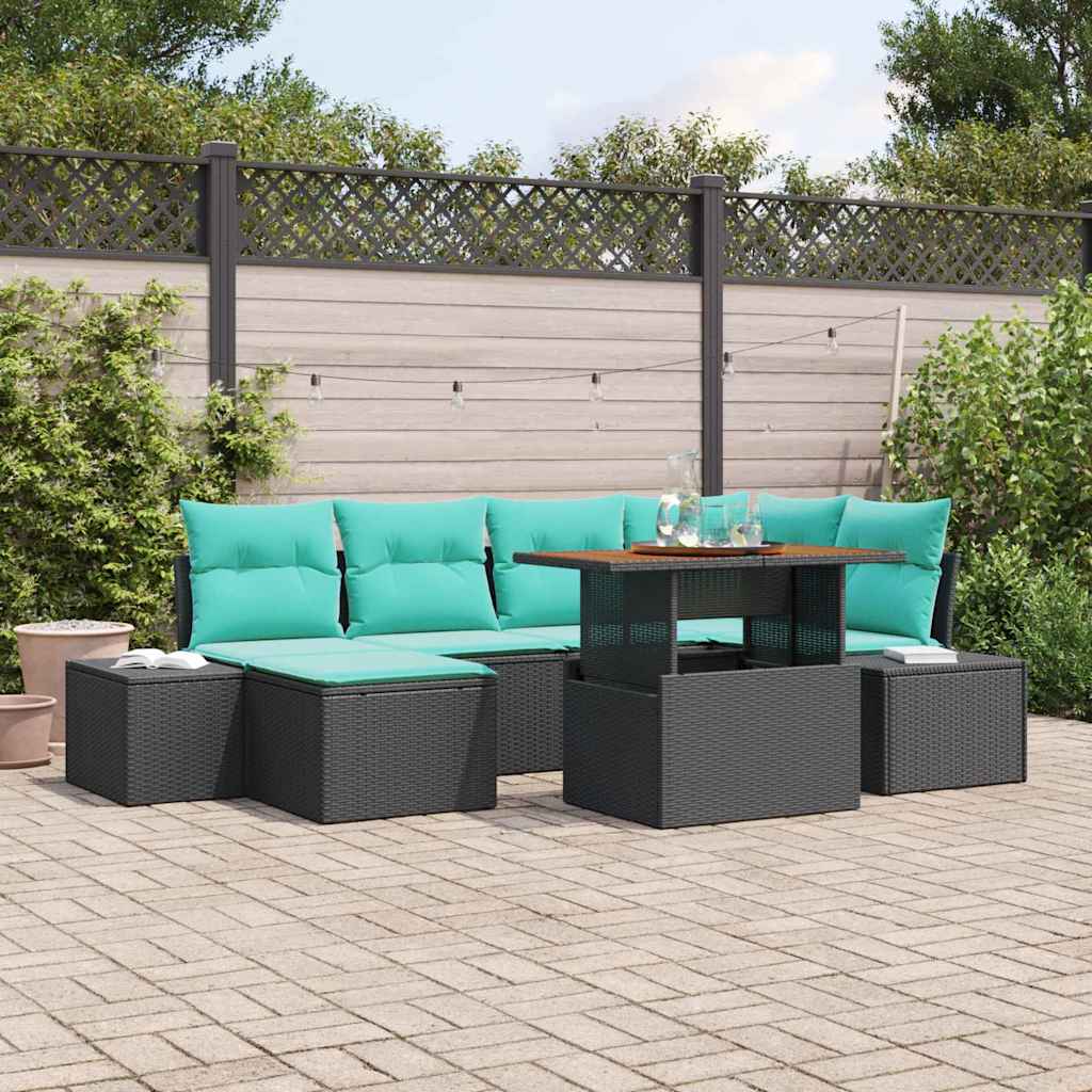 Garten-Sofa-Set 7 stk. Schwarz Poly Rattan