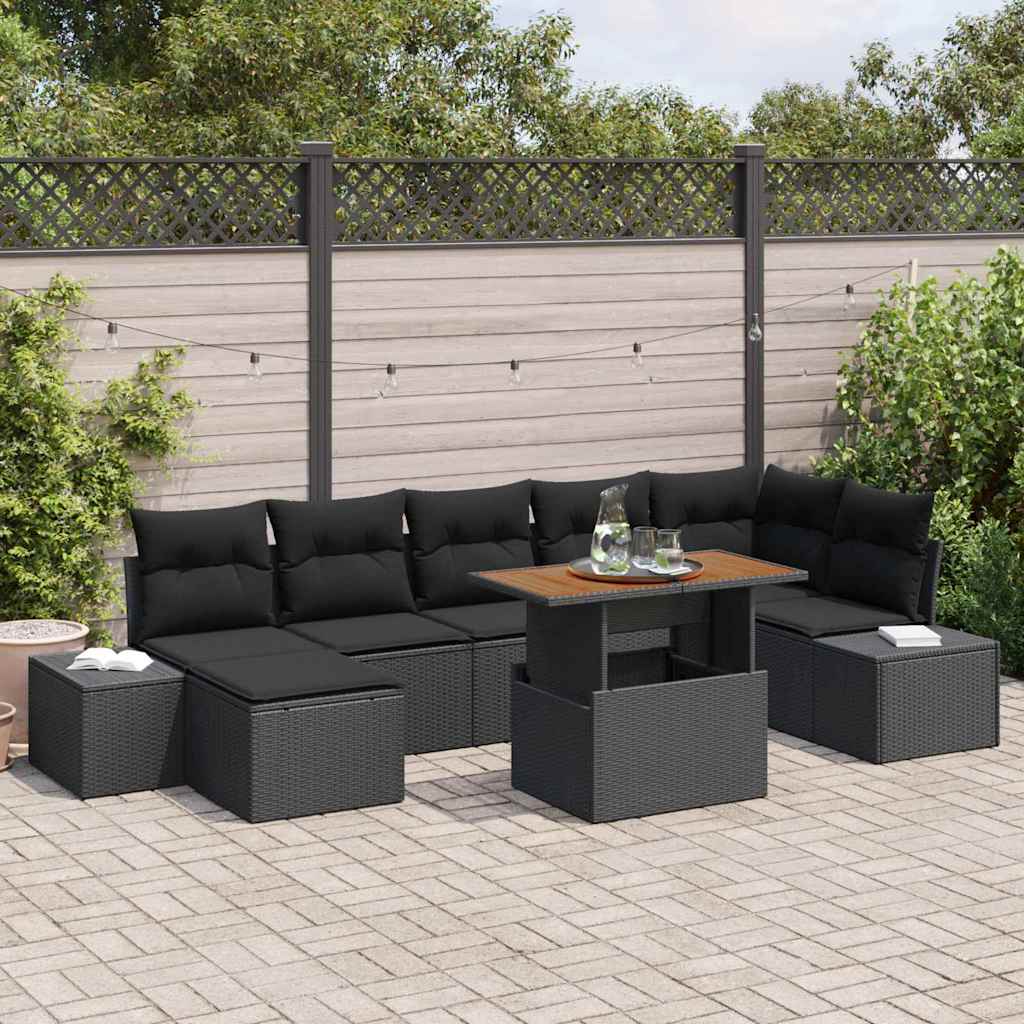 Garten-Sofa-Set 8 stk. Schwarz Poly Rattan