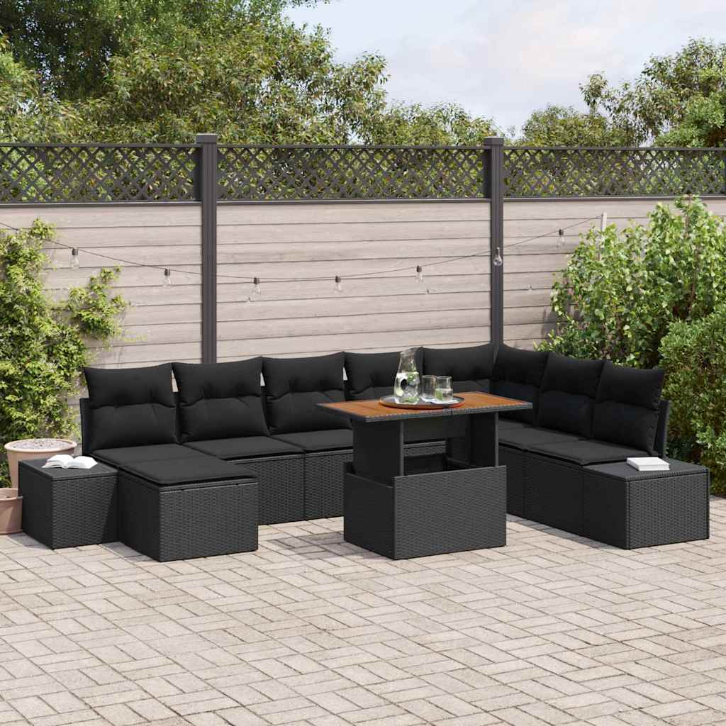 Garten-Sofa-Set 9 stk. Schwarz Poly Rattan