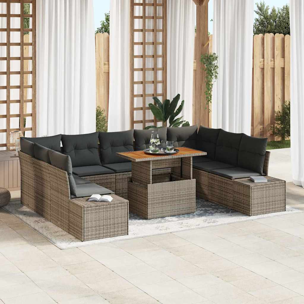 Garten-Sofa-Set 10 stk. Grau Poly Rattan