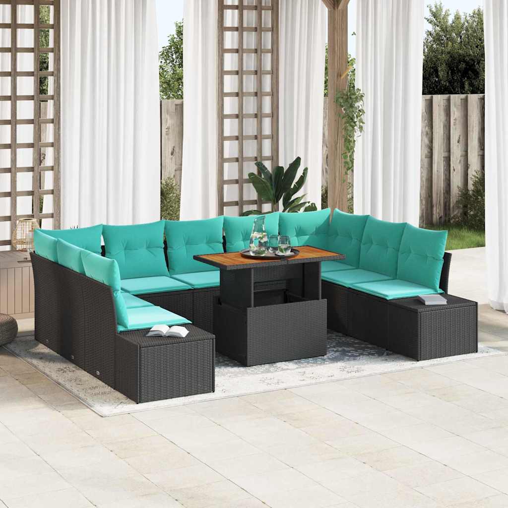 Garten-Sofa-Set 10 stk. Schwarz Poly Rattan