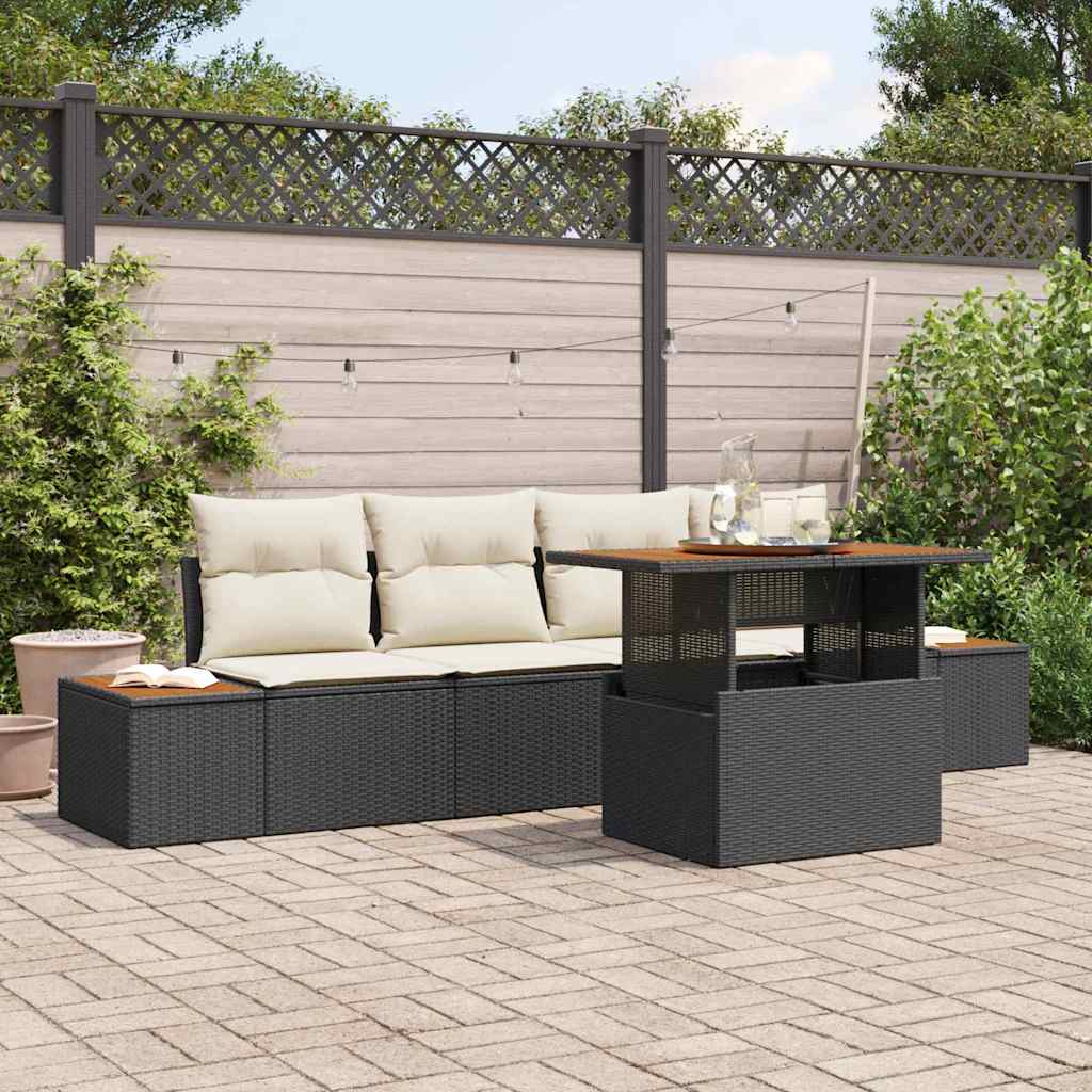 Garten-Sofa-Set 5 stk. Schwarz Poly Rattan