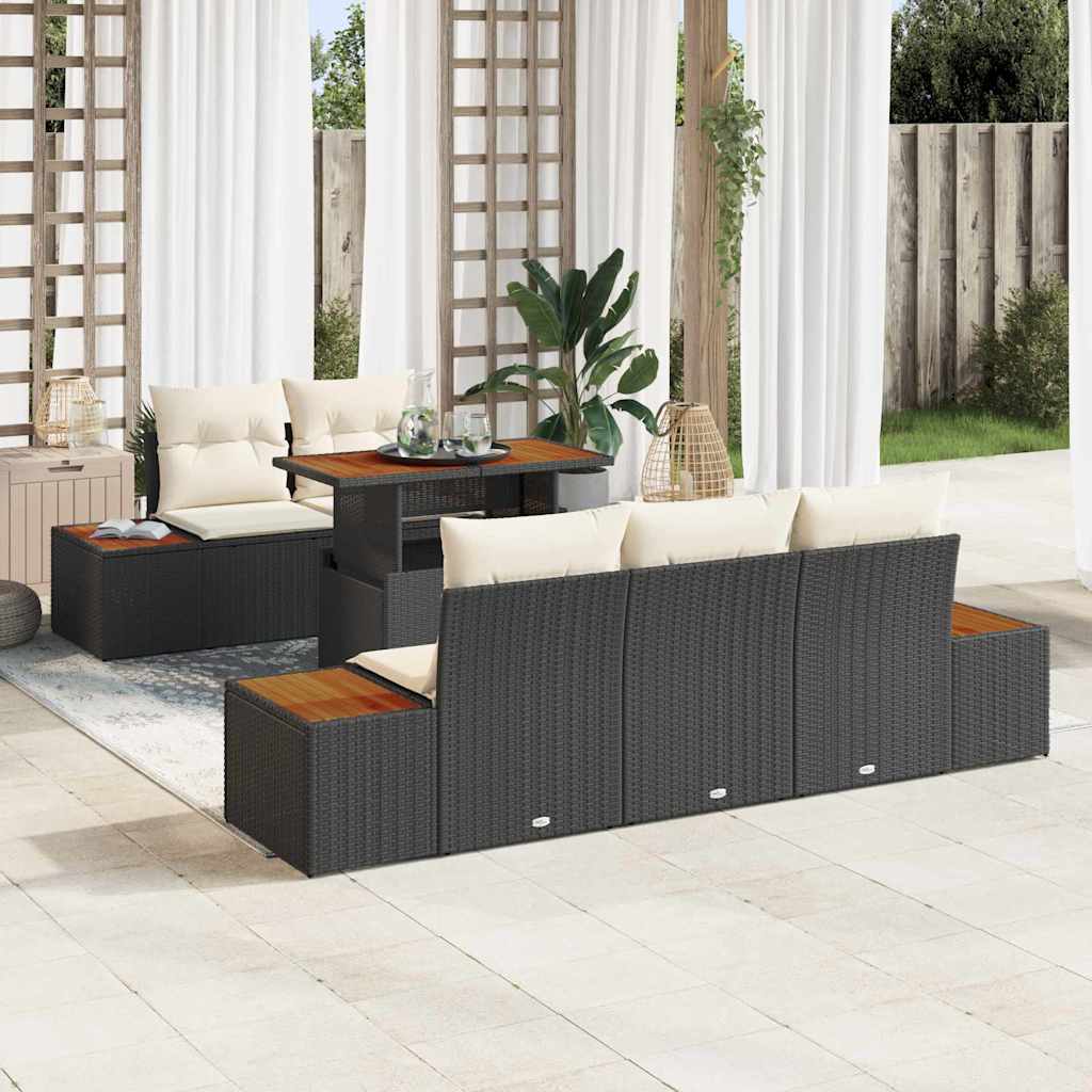 Garten-Sofa-Set 6 stk. Schwarz Poly Rattan
