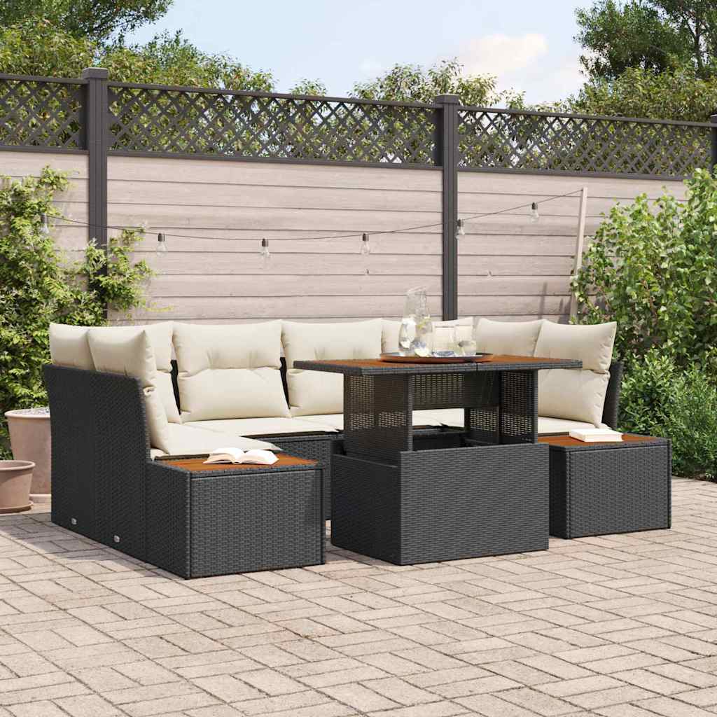 Garten-Sofa-Set 7 stk. Schwarz Poly Rattan
