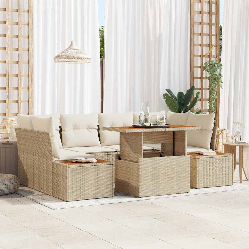 Garten-Sofa-Set 7 stk. Beige Poly Rattan