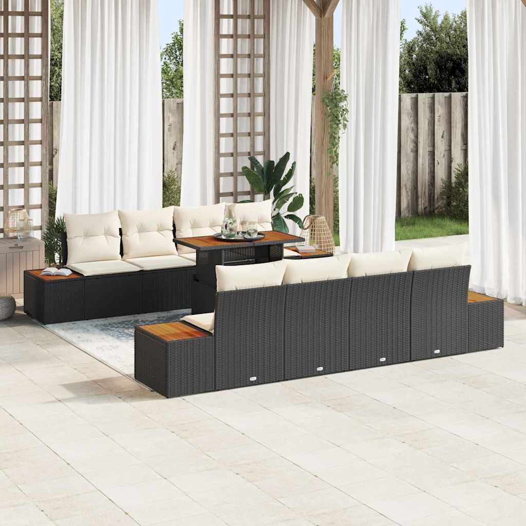 Garten-Sofa-Set 9 stk. Schwarz Poly Rattan