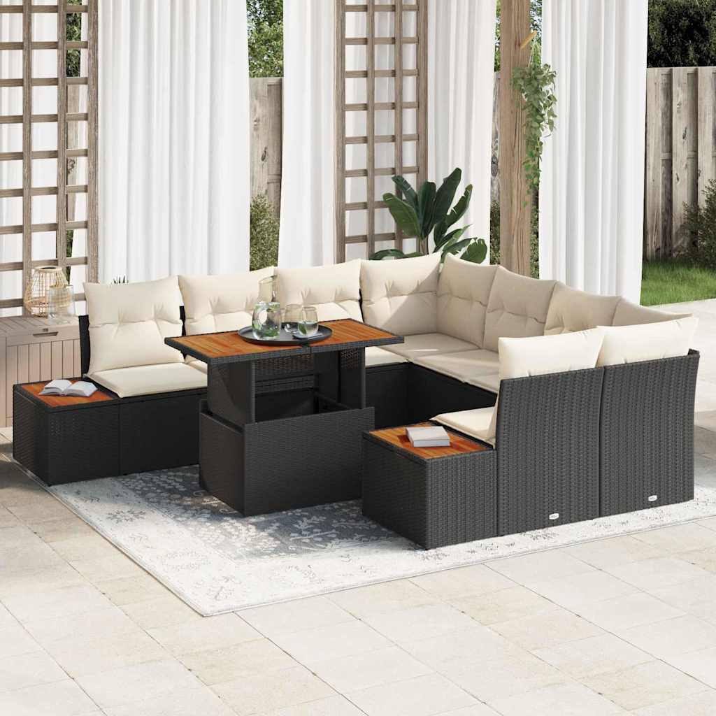 Garten-Sofa-Set 9 stk. Schwarz Poly Rattan