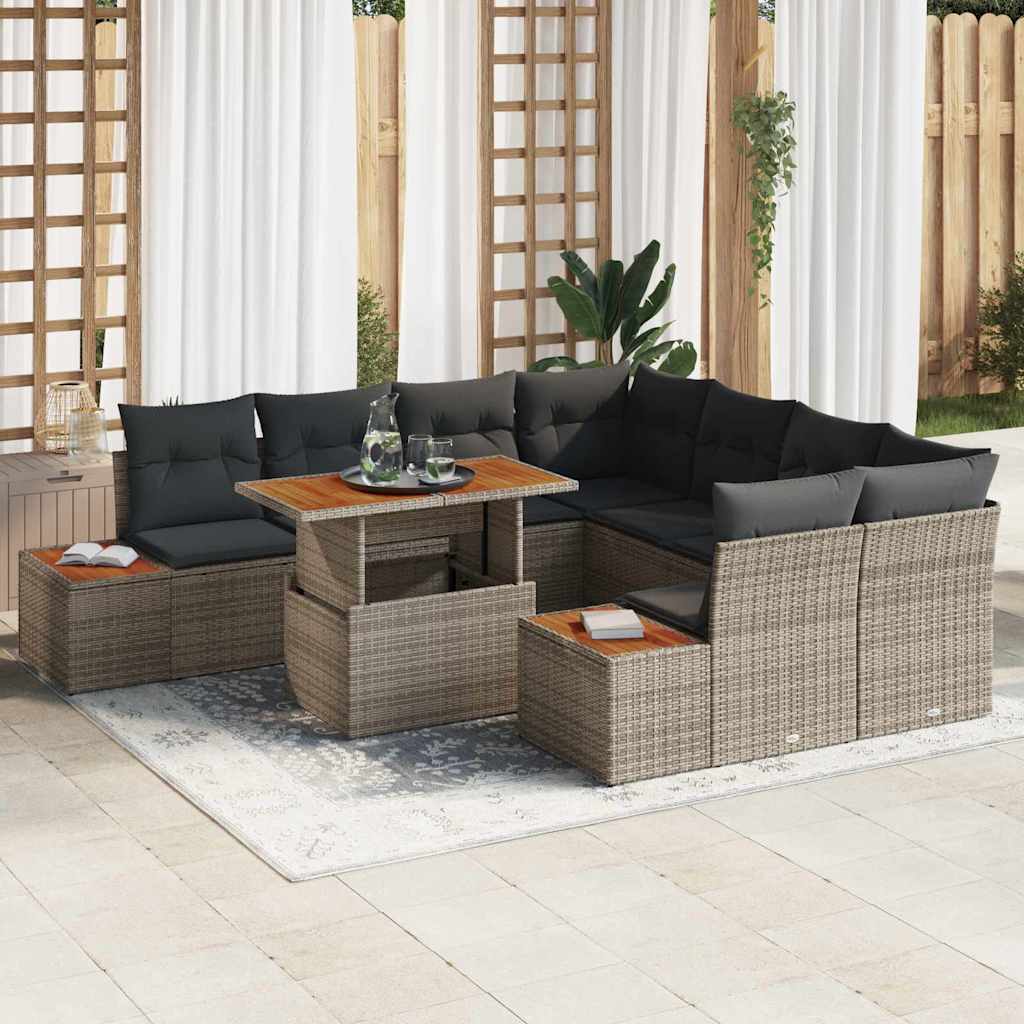 Garten-Sofa-Set 9 stk. Grau Poly Rattan