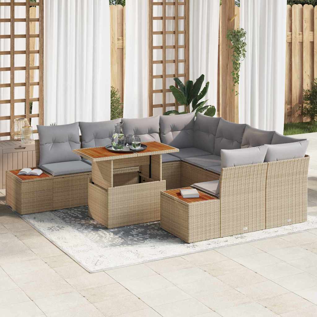 Garten-Sofa-Set 9 stk. Beige Poly Rattan
