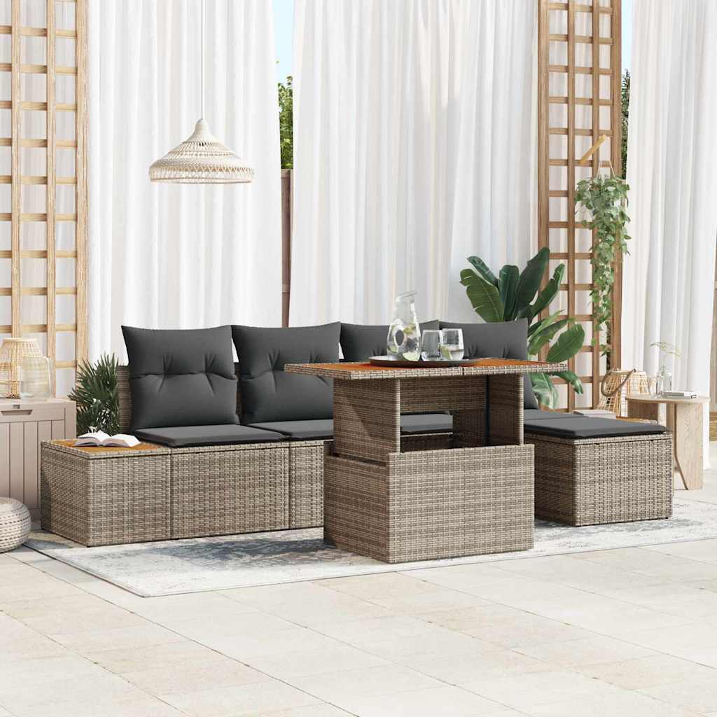 Garten-Sofa-Set 6 stk. Grau Poly Rattan