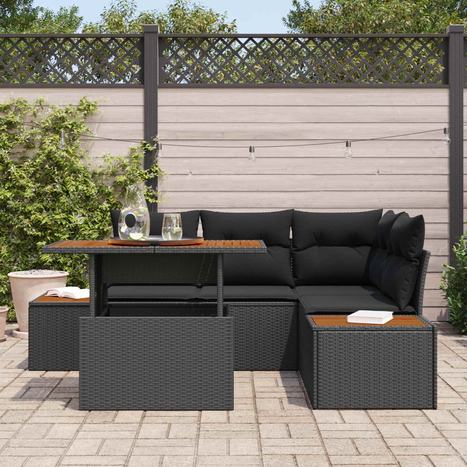 Garten-Sofa-Set 5 stk. Schwarz Poly Rattan