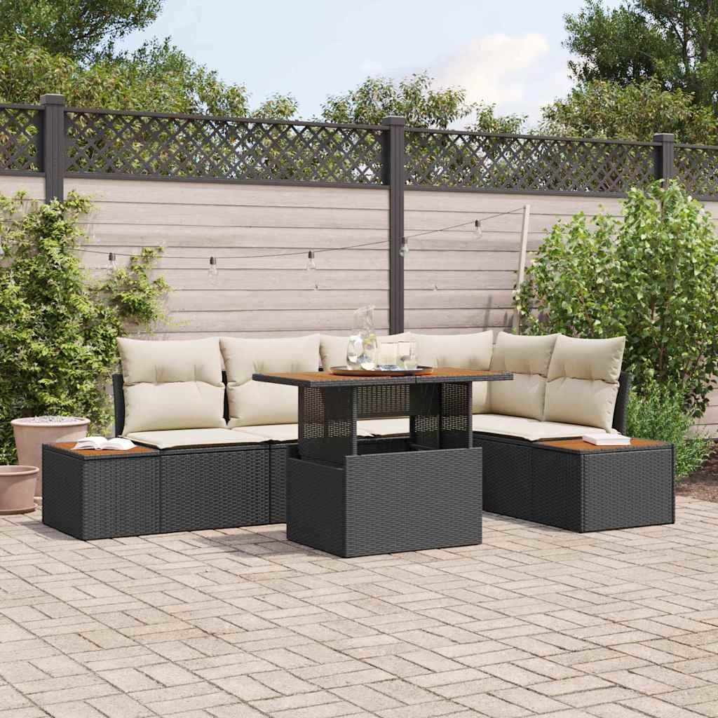 Garten-Sofa-Set 6 stk. Schwarz Poly Rattan