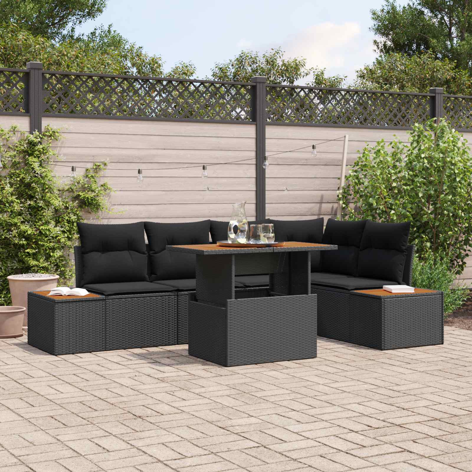 Garten-Sofa-Set 6 stk. Schwarz Poly Rattan