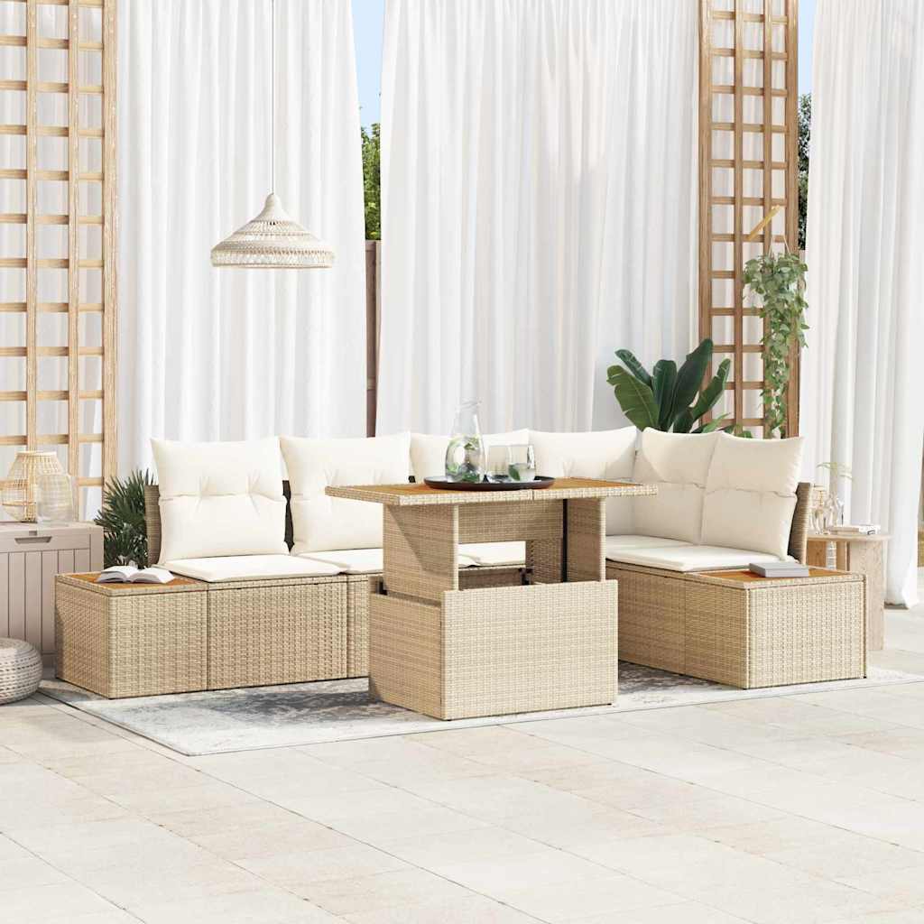 Garten-Sofa-Set 6 stk. Beige Poly Rattan