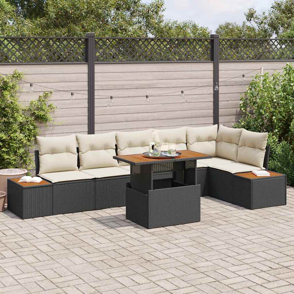 Garten-Sofa-Set 7 stk. Schwarz Poly Rattan