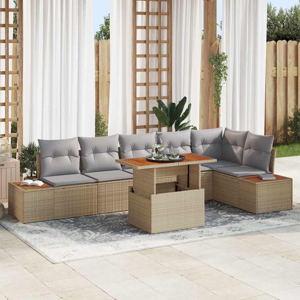 Garten-Sofa-Set 7 stk. Beige Poly Rattan