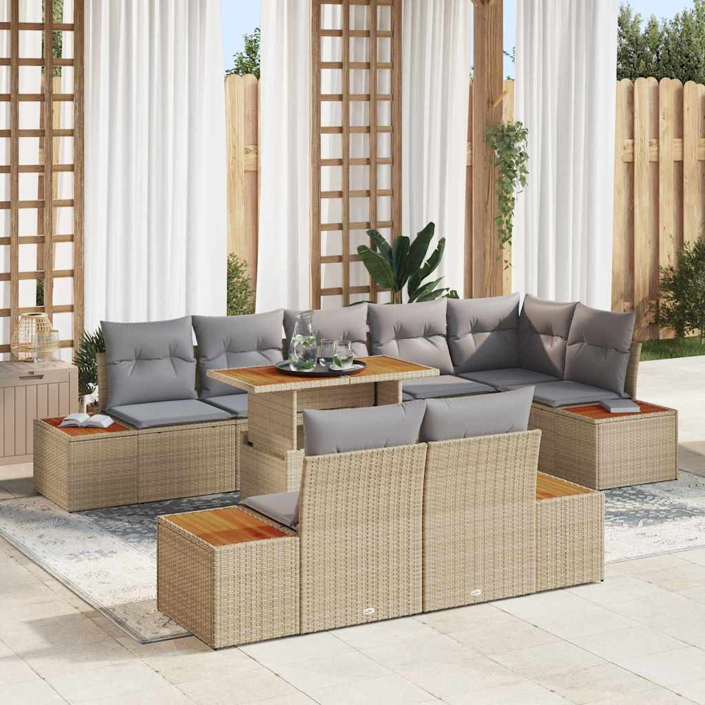 Garten-Sofa-Set 9 stk. Beige Poly Rattan