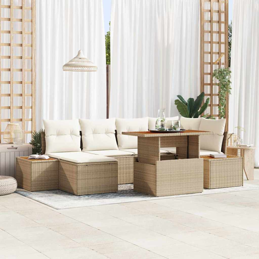 Garten-Sofa-Set 7 stk. Beige Poly Rattan