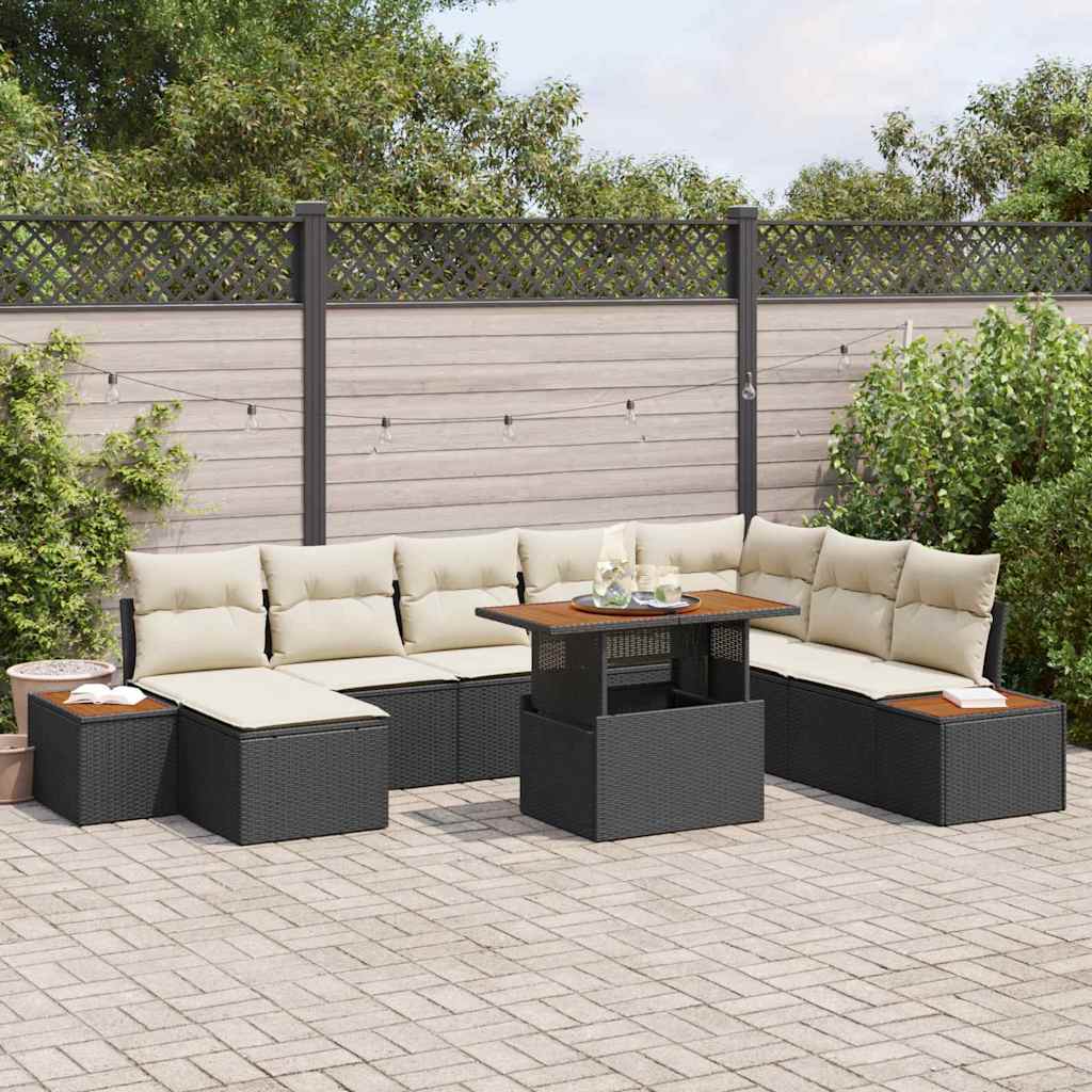 Garten-Sofa-Set 9 stk. Schwarz Poly Rattan