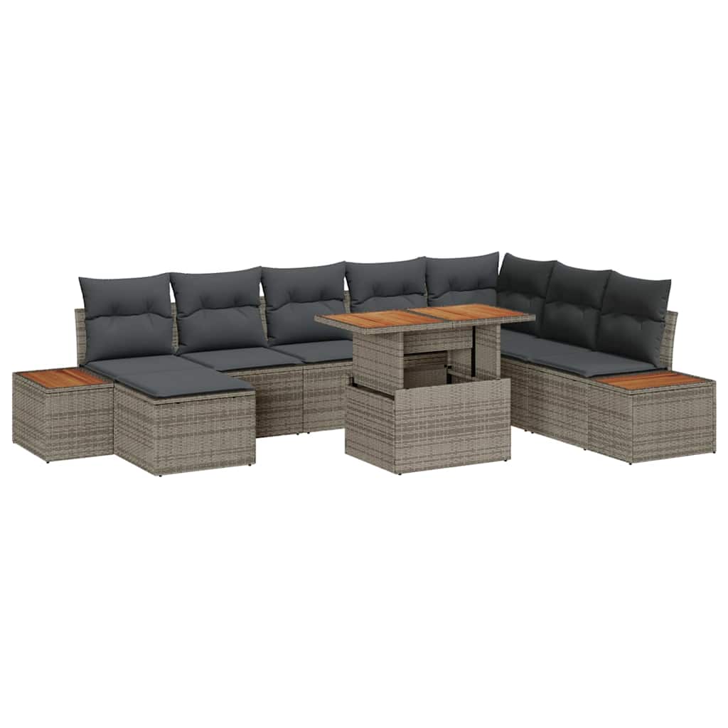 Garten-Sofa-Set 9 stk. Grau Poly Rattan