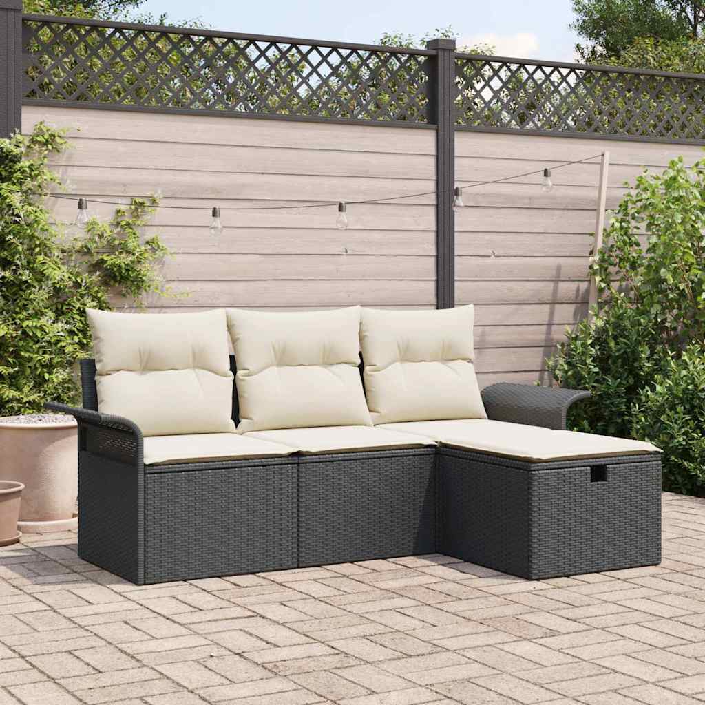 Gartensofa-set 4 stk. Schwarz und Creme Poly-Rattan