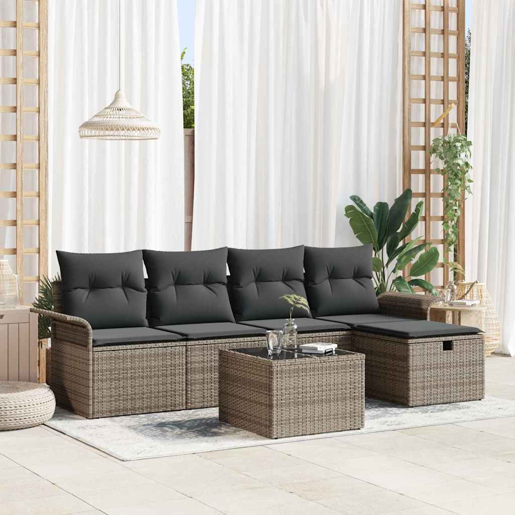 Gartensofa-set 6 stk. Grau Poly-Rattan