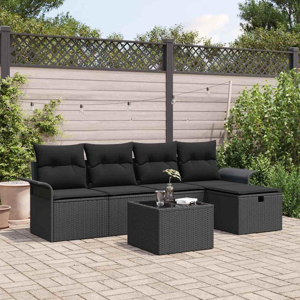 Gartensofa-set 6 stk. Schwarz Poly-Rattan