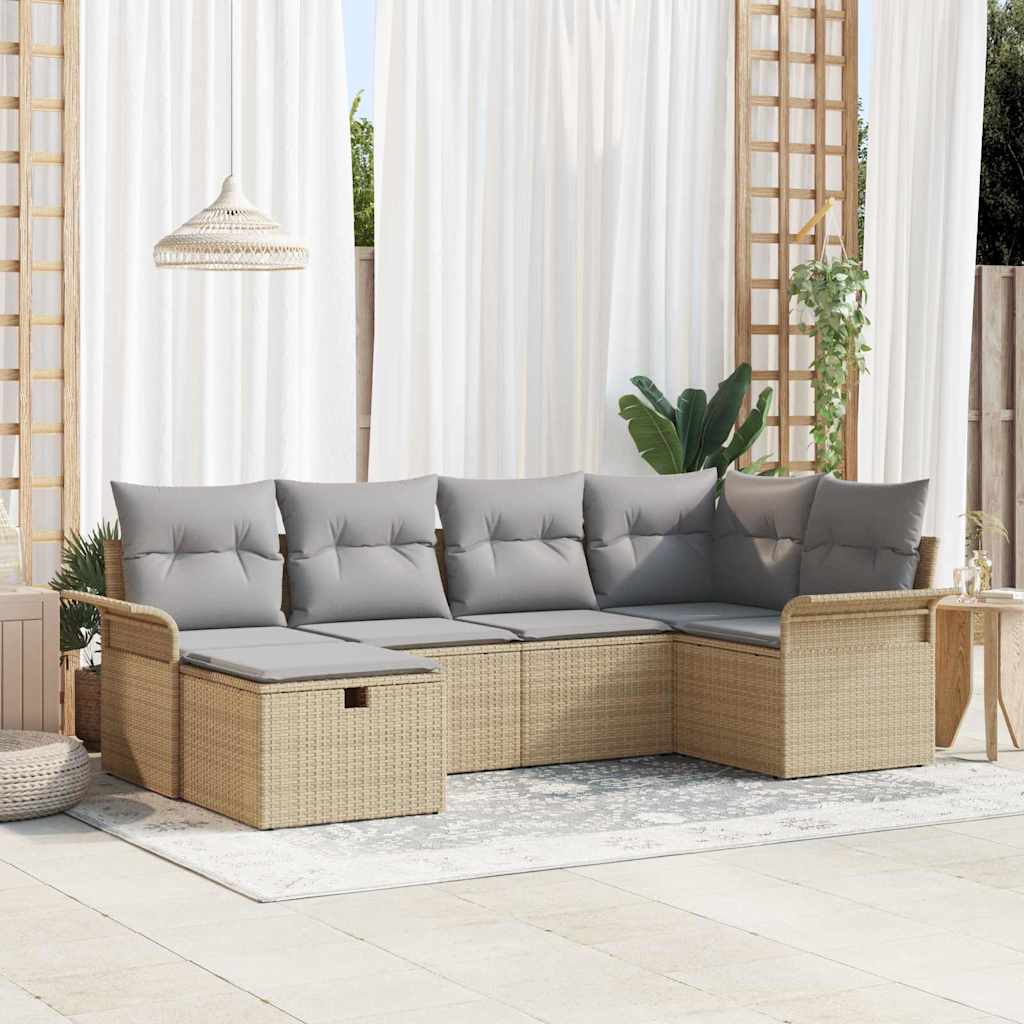 Gartensofa-set 6 stk. Beige und Hellgrau Poly-Rattan
