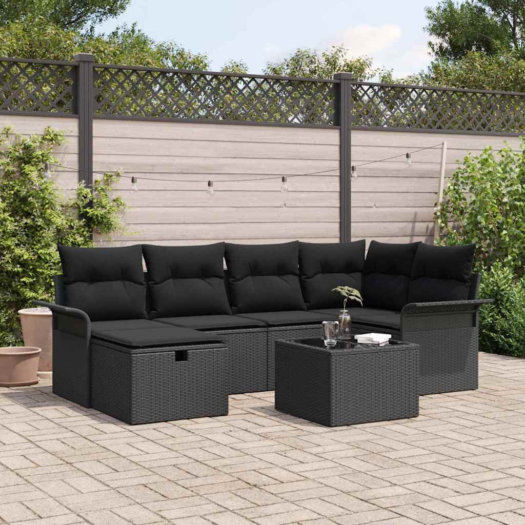 Gartensofa-set 7 stk. Schwarz Poly-Rattan