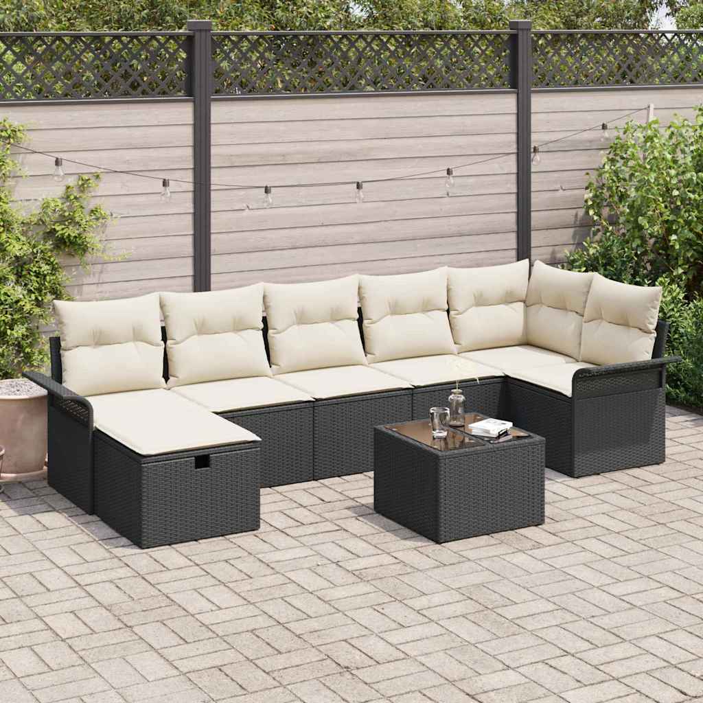 Gartensofa-set 8 stk. Schwarz und Creme Poly-Rattan