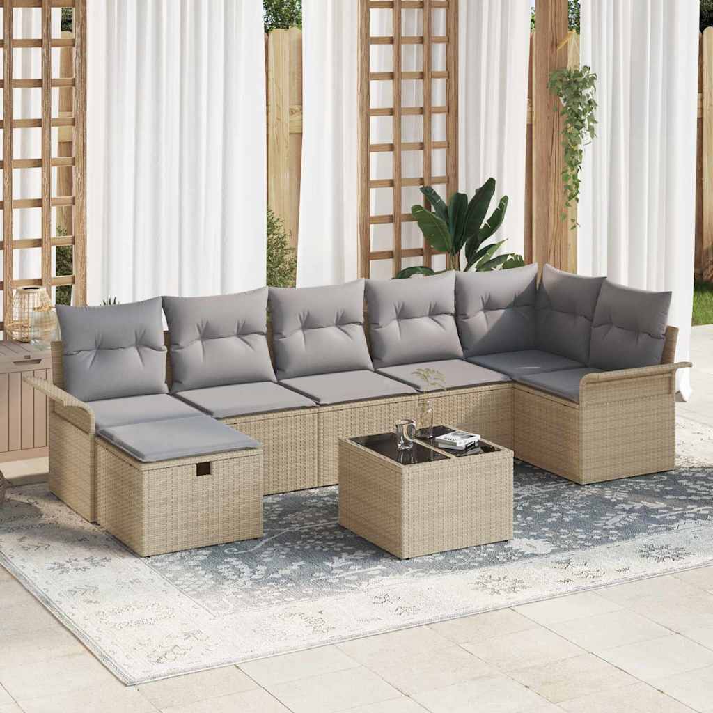 Gartensofa-set 8 stk. Beige und Hellgrau Poly-Rattan