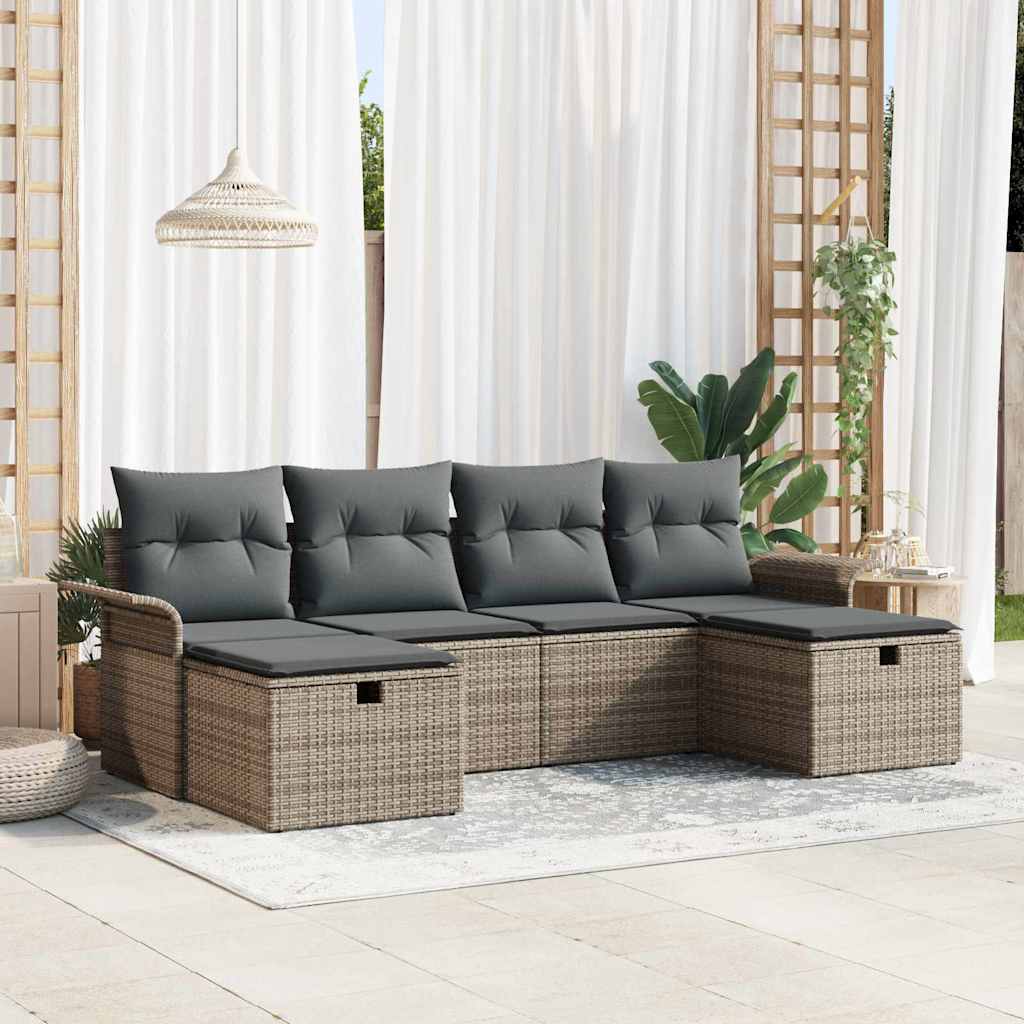 Gartensofa-set 6 stk. Grau Poly-Rattan