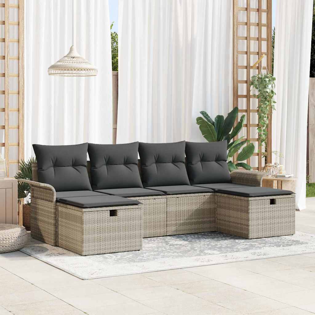 Gartensofa-set 6 stk. Hellgrau Poly-Rattan