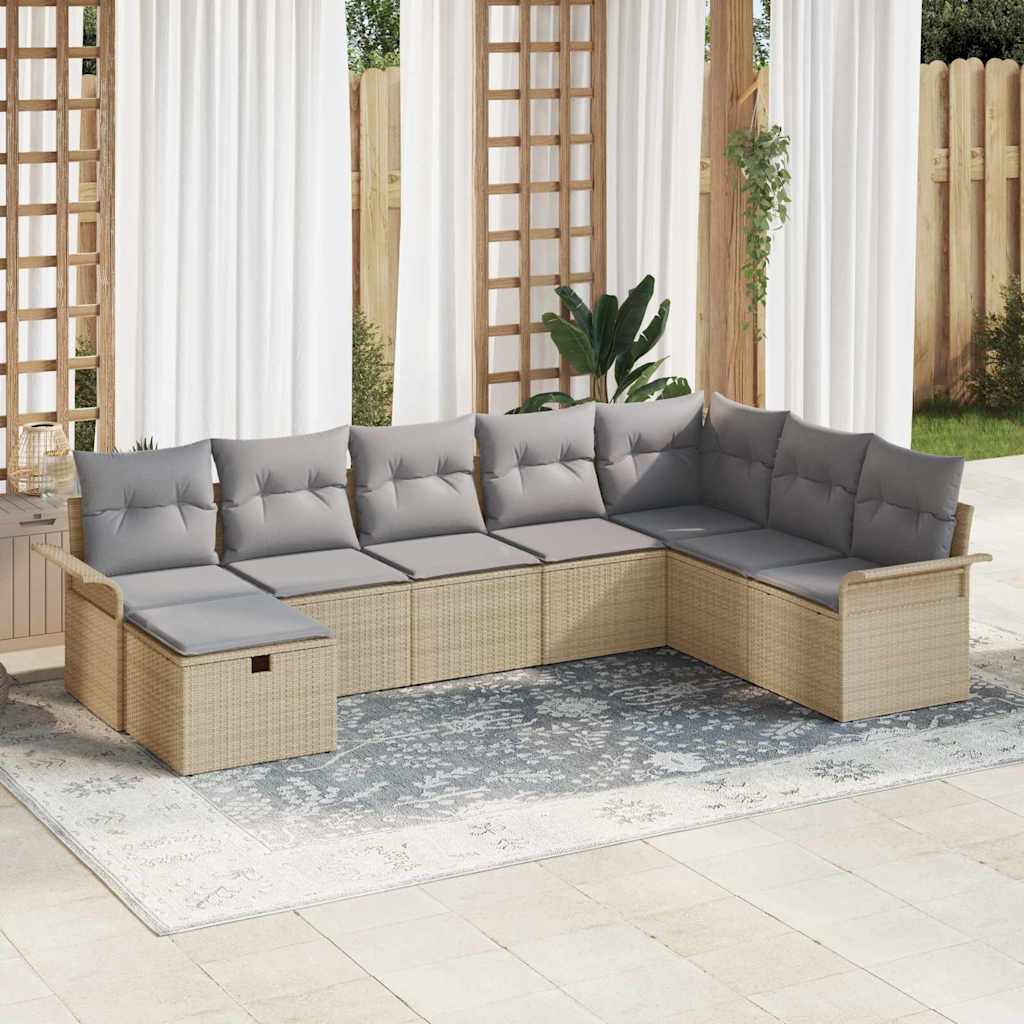 Gartensofa-set 8 stk. Beige und Hellgrau Poly-Rattan