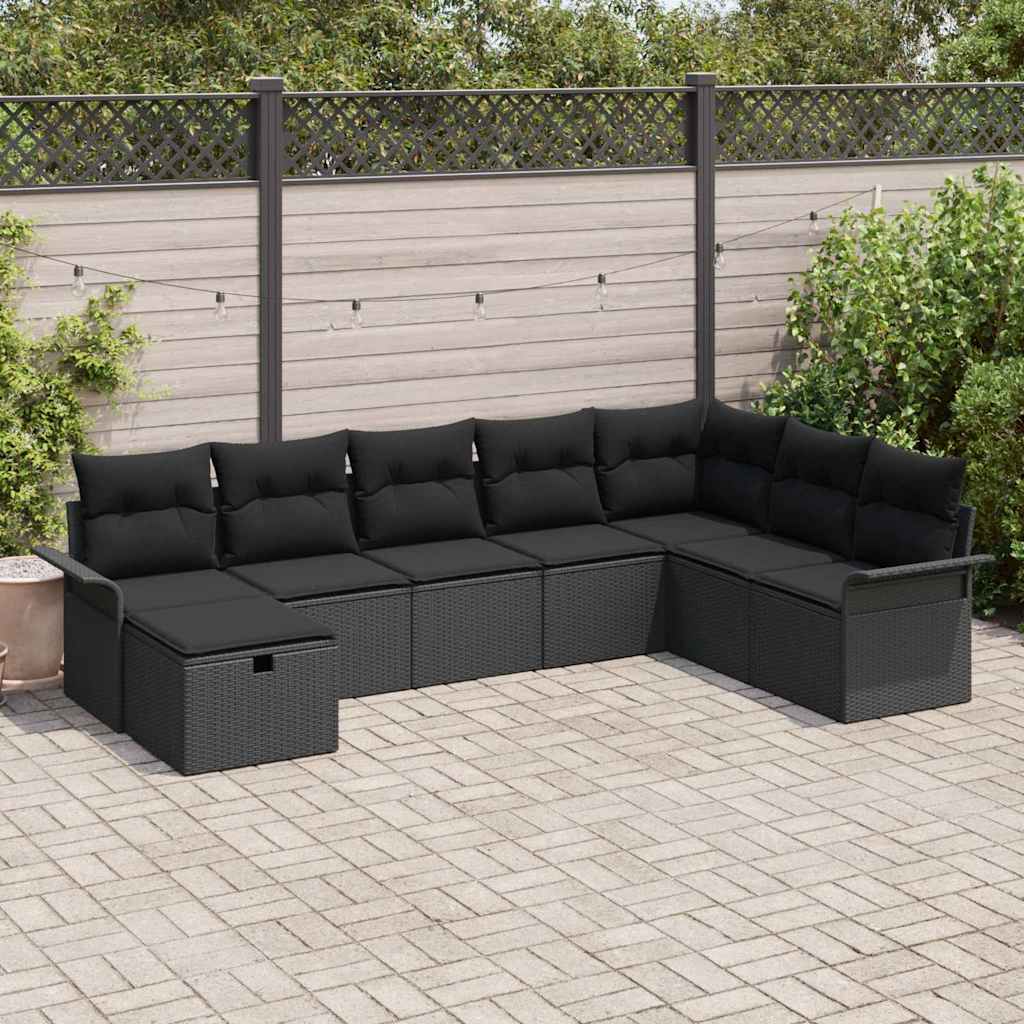 Gartensofa-set 8 stk. Schwarz Poly-Rattan
