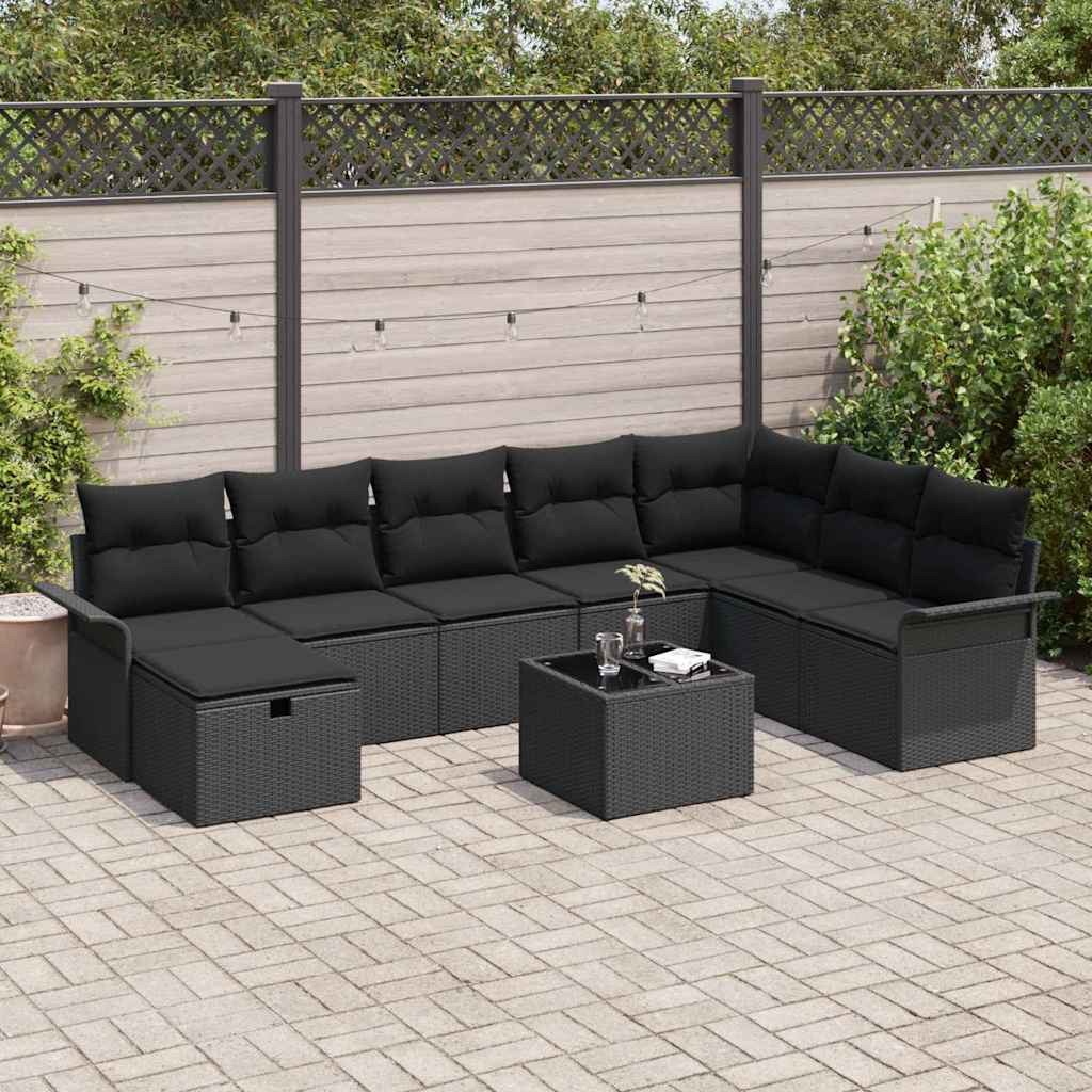 Gartensofa-set 9 stk. Schwarz Poly-Rattan
