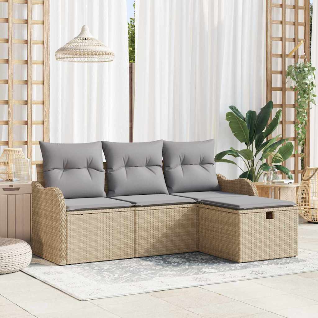 Gartensofa-set 4 Stk. Beige und Hellgrau Poly-Rattan