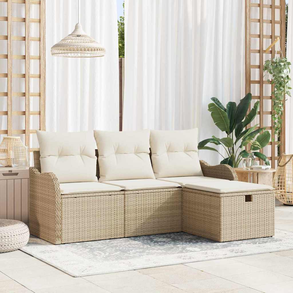 Gartensofa-set 4 Stk. Beige und Creme Poly-Rattan