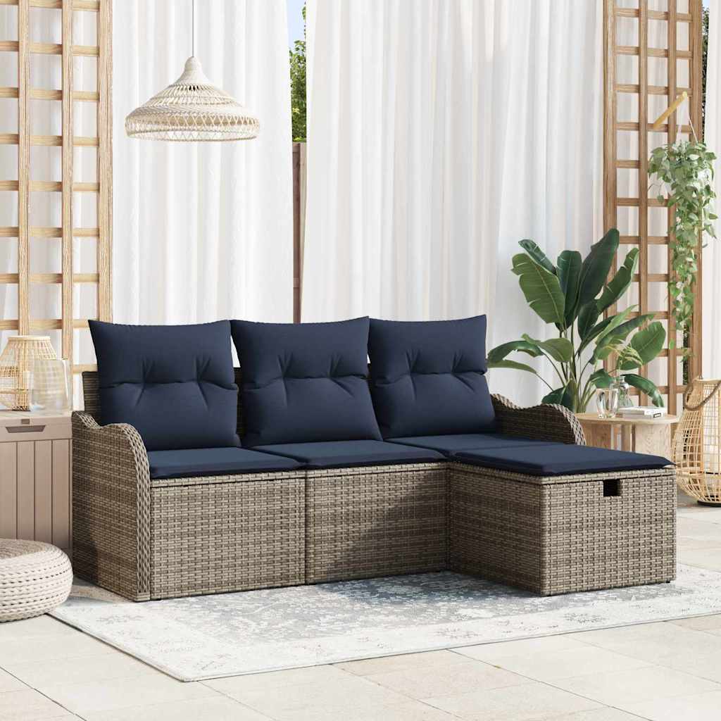 Gartensofa-set 4 stk. 3-Sitzanzahl Grau und Marineblau