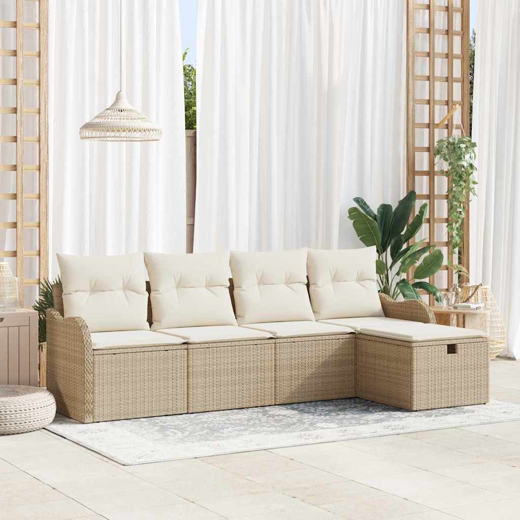 Gartensofa-set 5 Stk. 4-Sitzanzahl Beige und Creme Poly-Rattan