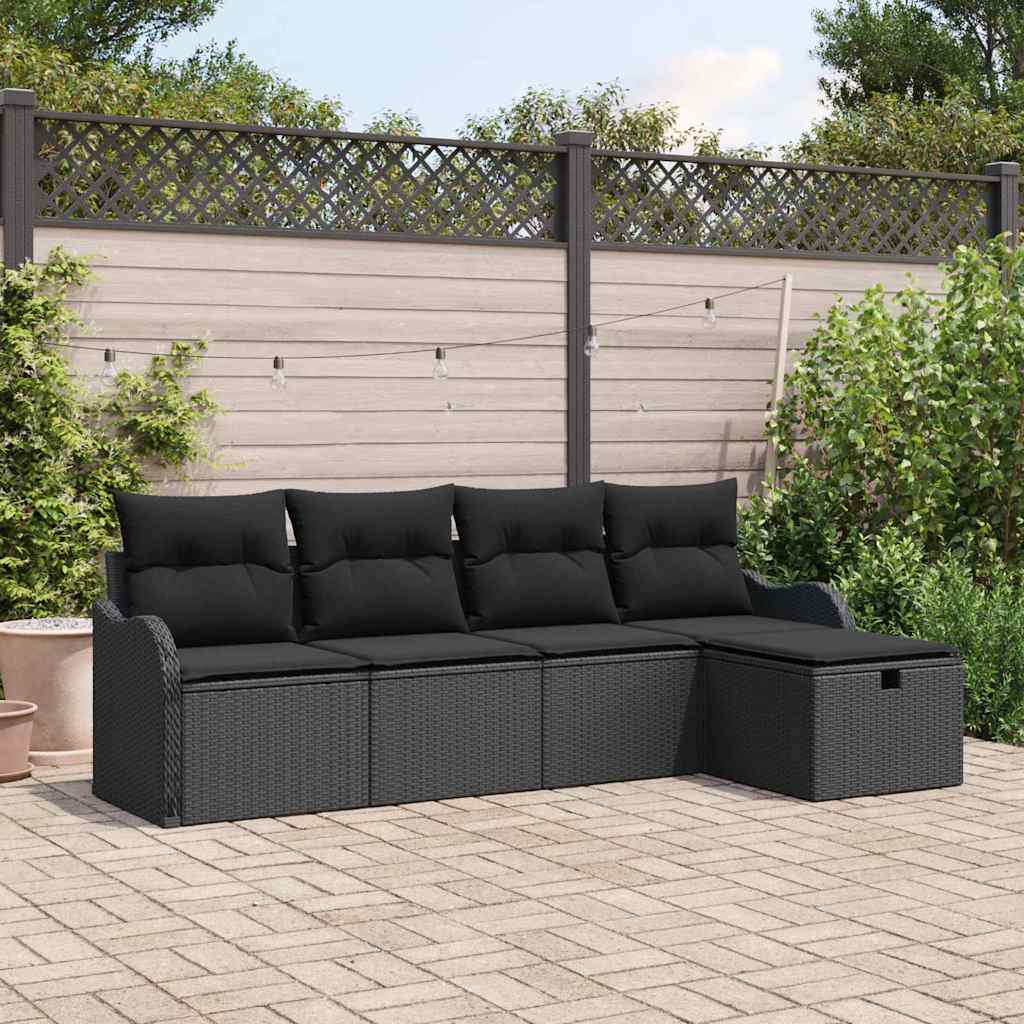 Gartensofa-set 5 Stk. 4-Sitzanzahl Schwarz Poly-Rattan