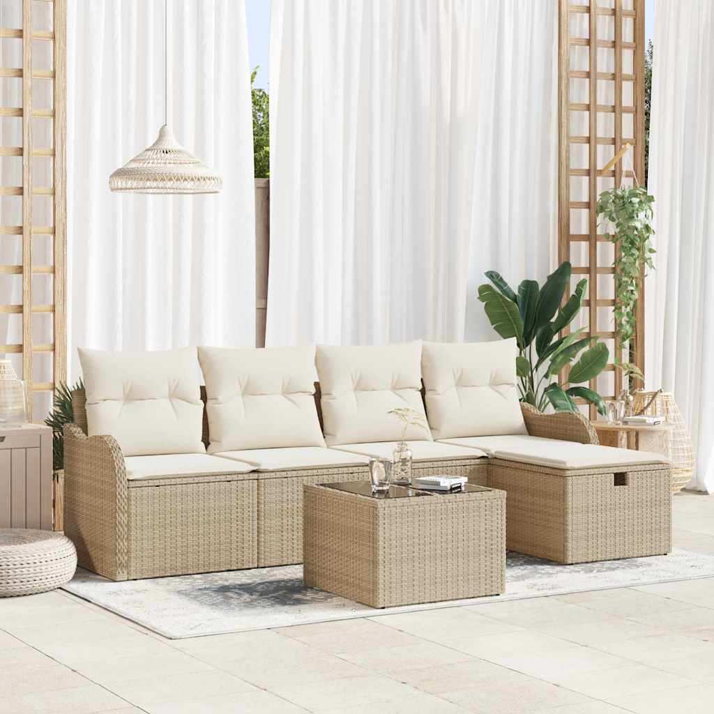 Gartensofa-set 6 Stk. 4-Sitzanzahl Beige und Creme Poly-Rattan