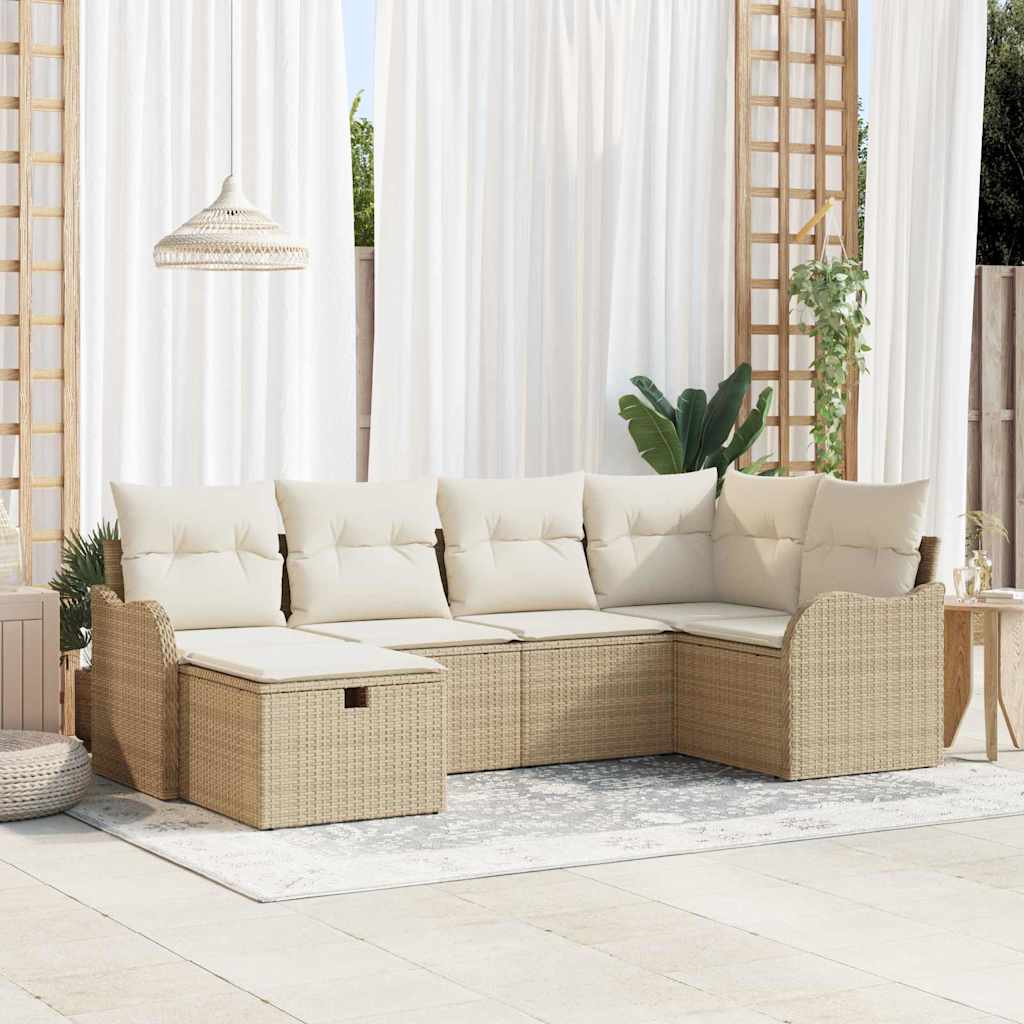 Gartensofa-set 6 stk. 6-Sitzanzahl Beige und Creme Poly-Rattan